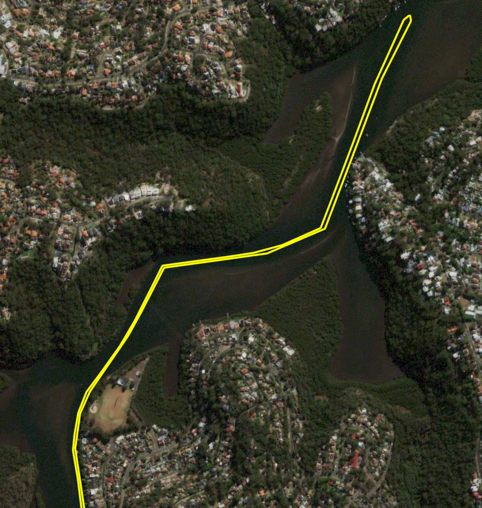 Satellite view of 10km time trial course - downstream turn