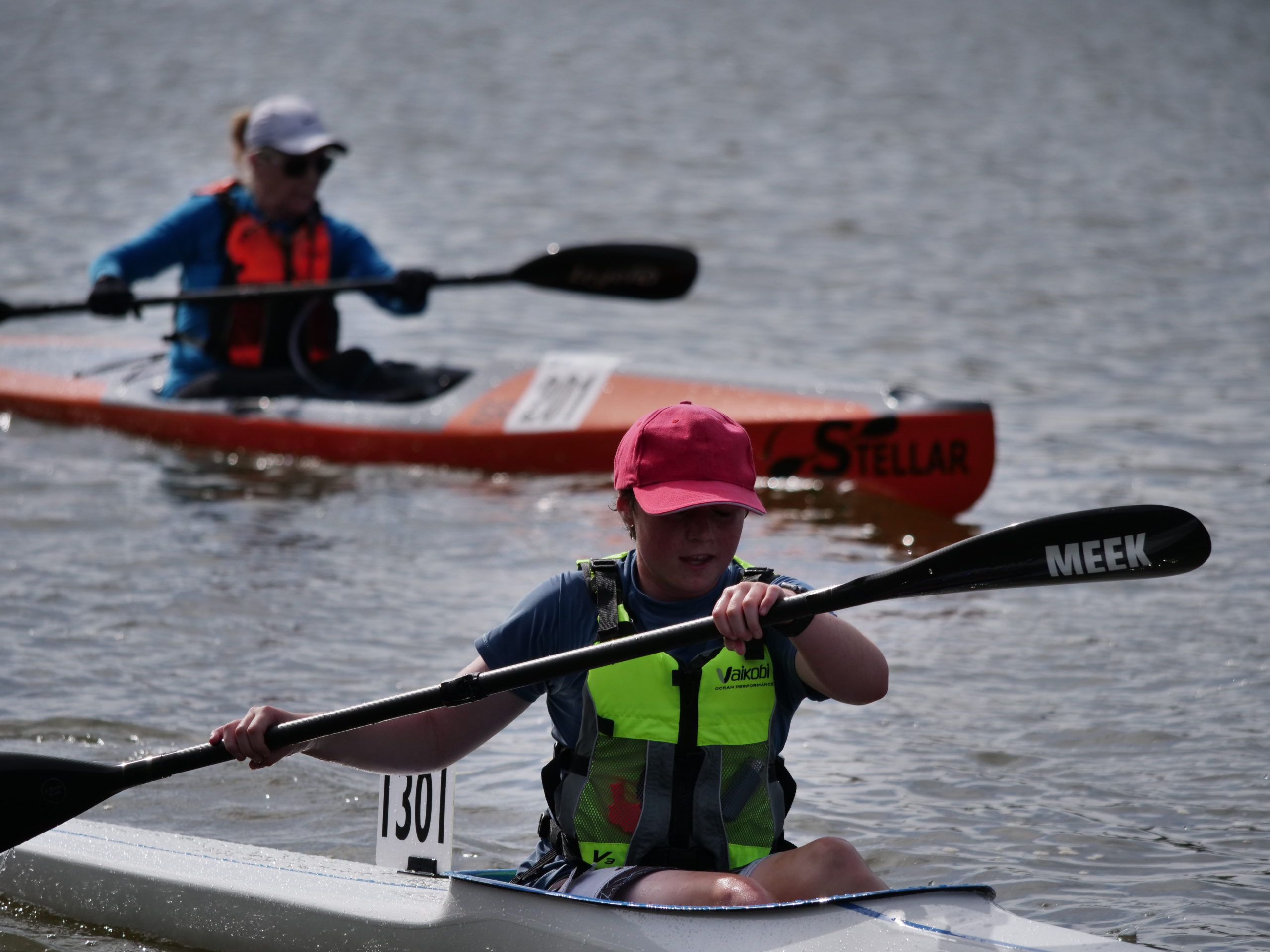 2021 - Teralba Marathon, Bailey in the foreground, paddler in red ski in the backgroundl